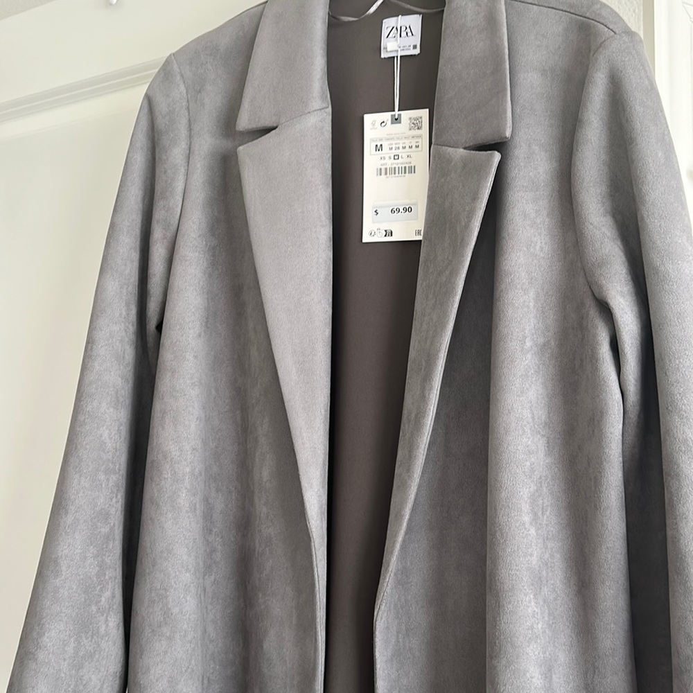 NWT. Beautiful gray ZARA faux suede coat. Everyday or perfect for evening out